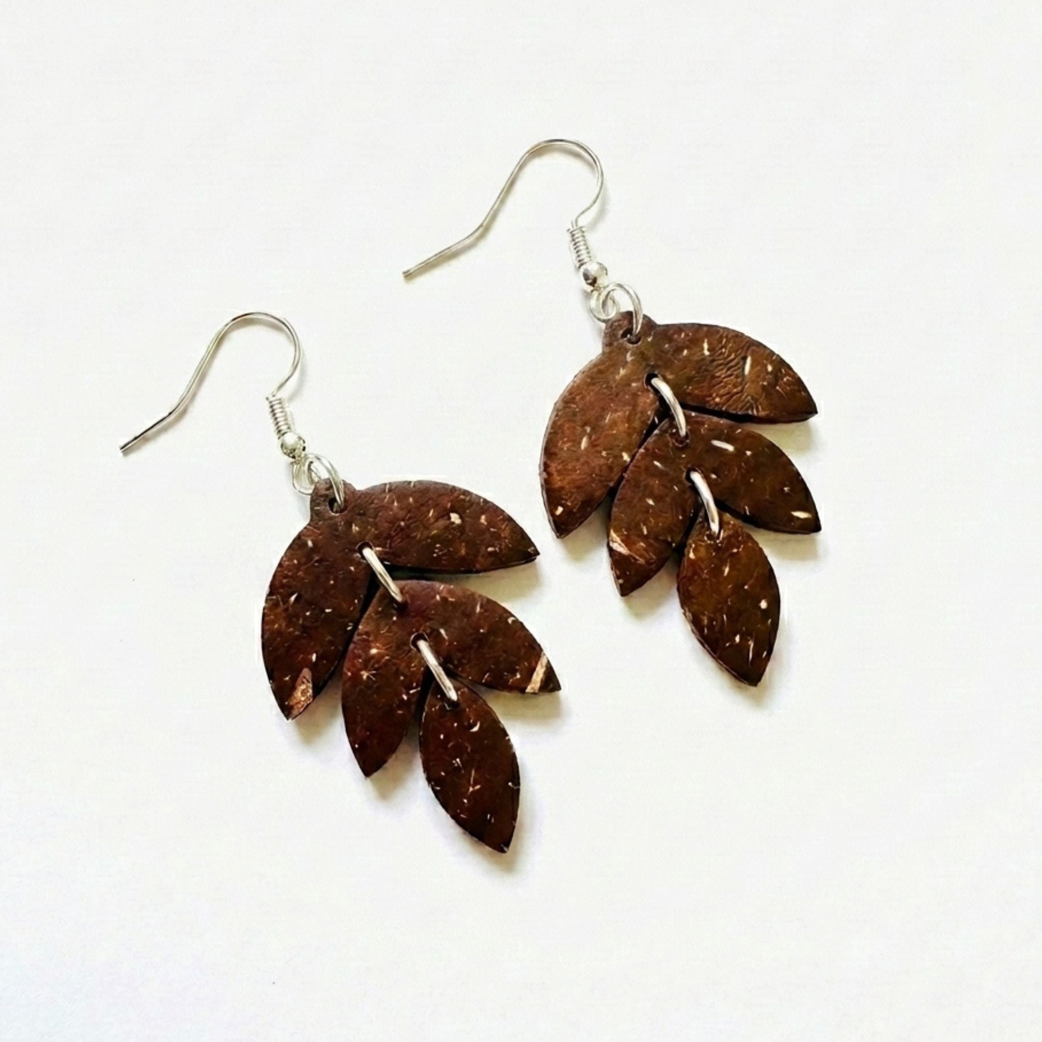 Lehvästö Earrings – Coconut Shell Multi-Petal Leaf Dangles