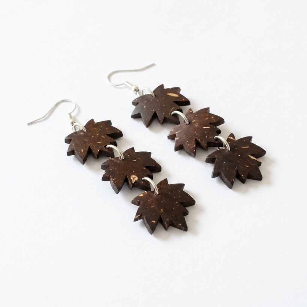 Lehvä Chain Earrings – Coconut Shell Leaf Dangle Earrings