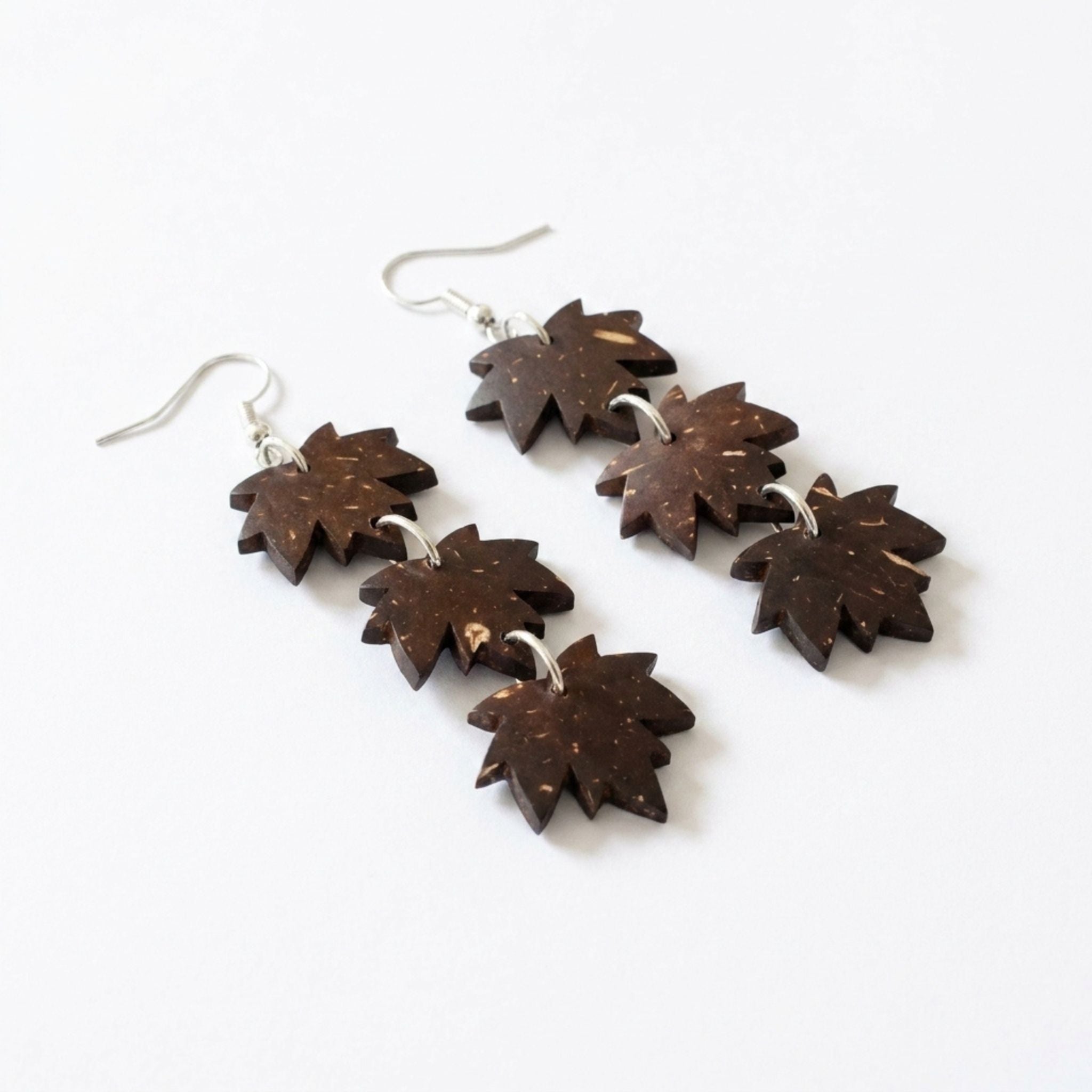 Lehvä Chain Earrings – Coconut Shell Leaf Dangle Earrings
