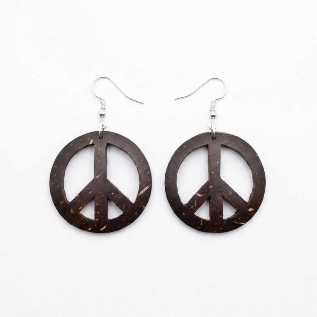 Rauha Earrings – Coconut Shell Peace Sign Earrings