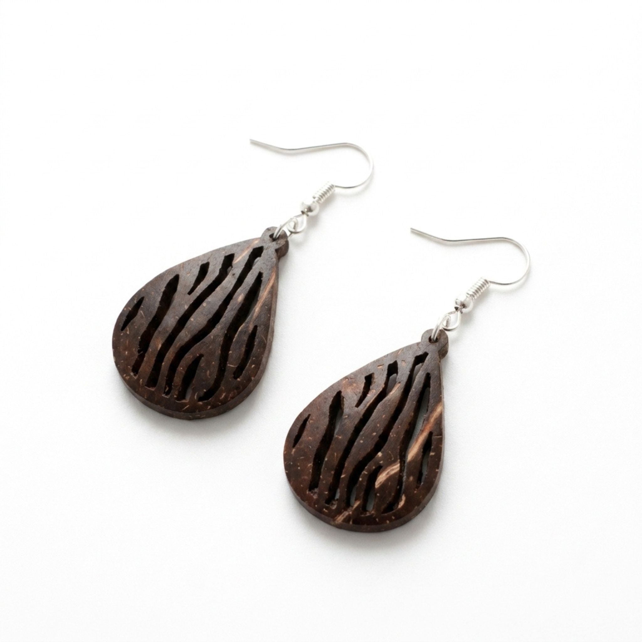 Savanni Earrings – Coconut Shell Teardrop Stripe Earrings