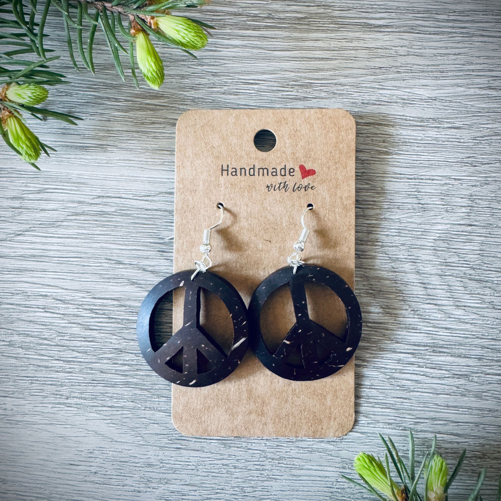 Rauha Earrings – Coconut Shell Peace Sign Earrings