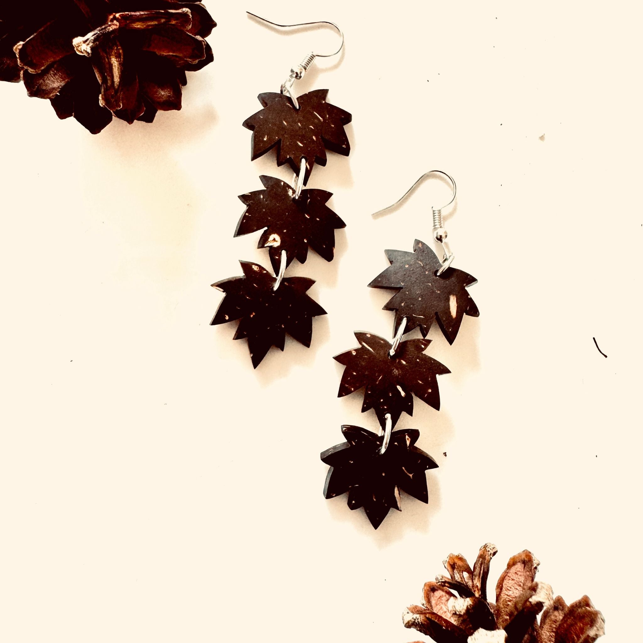 Lehvä Chain Earrings – Coconut Shell Leaf Dangle Earrings