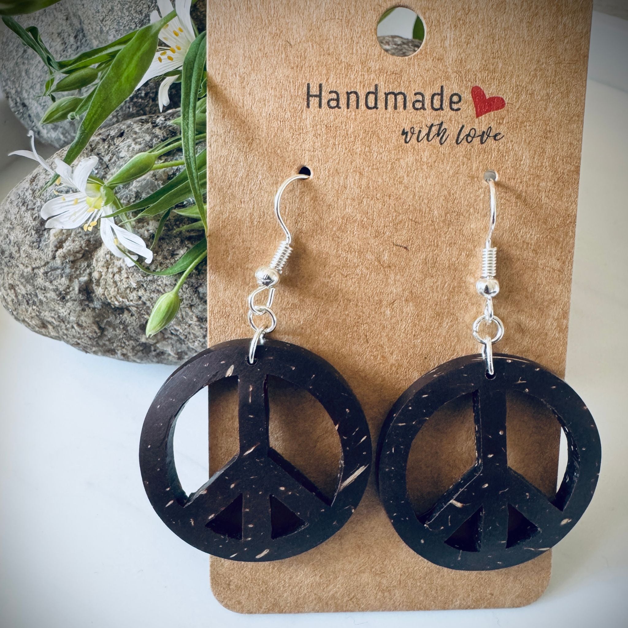 Rauha Earrings – Coconut Shell Peace Sign Earrings