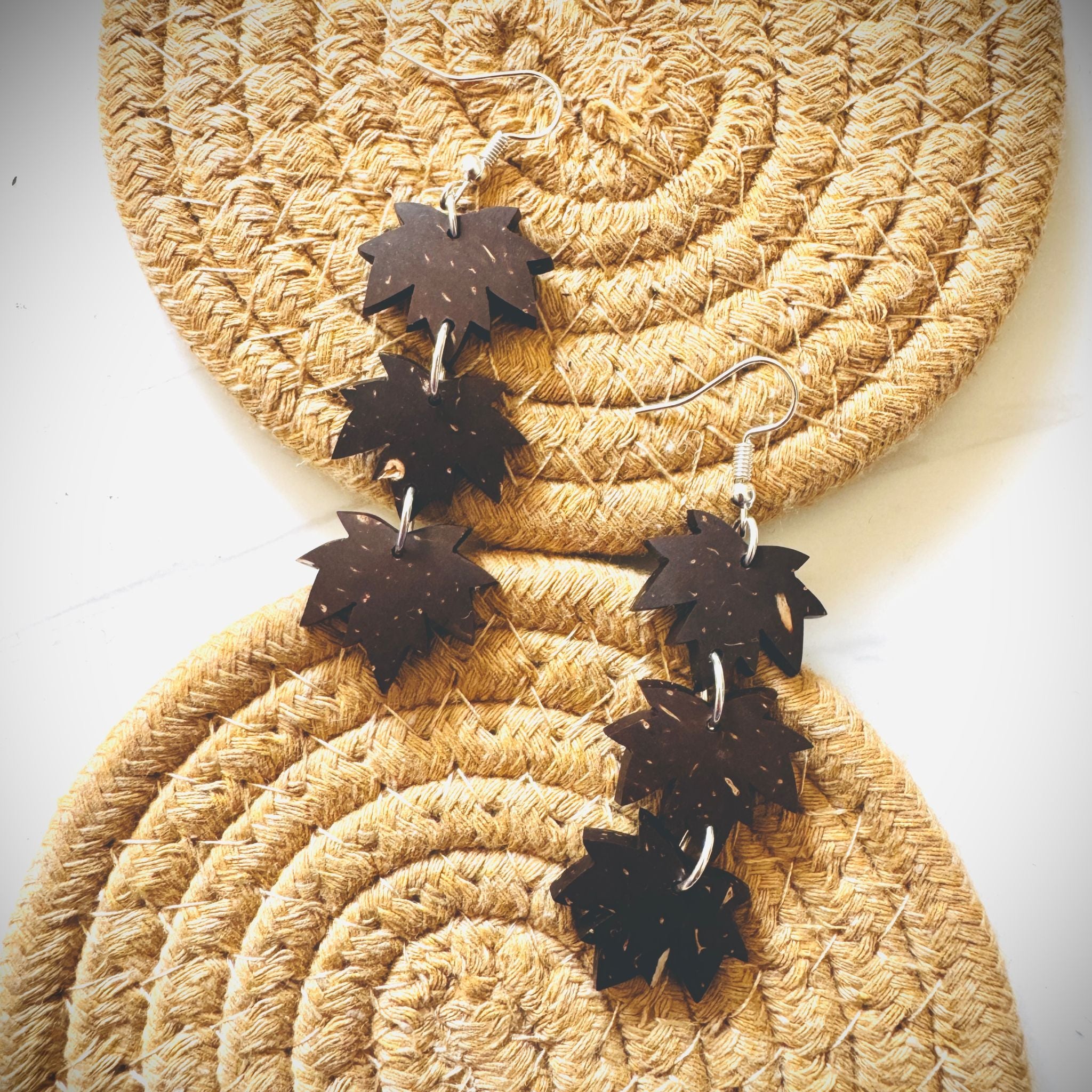Lehvä Chain Earrings – Coconut Shell Leaf Dangle Earrings