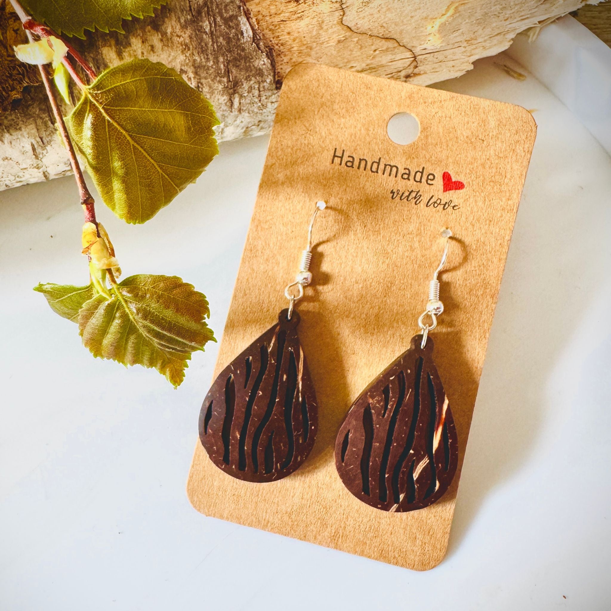 Savanni Earrings – Coconut Shell Teardrop Stripe Earrings