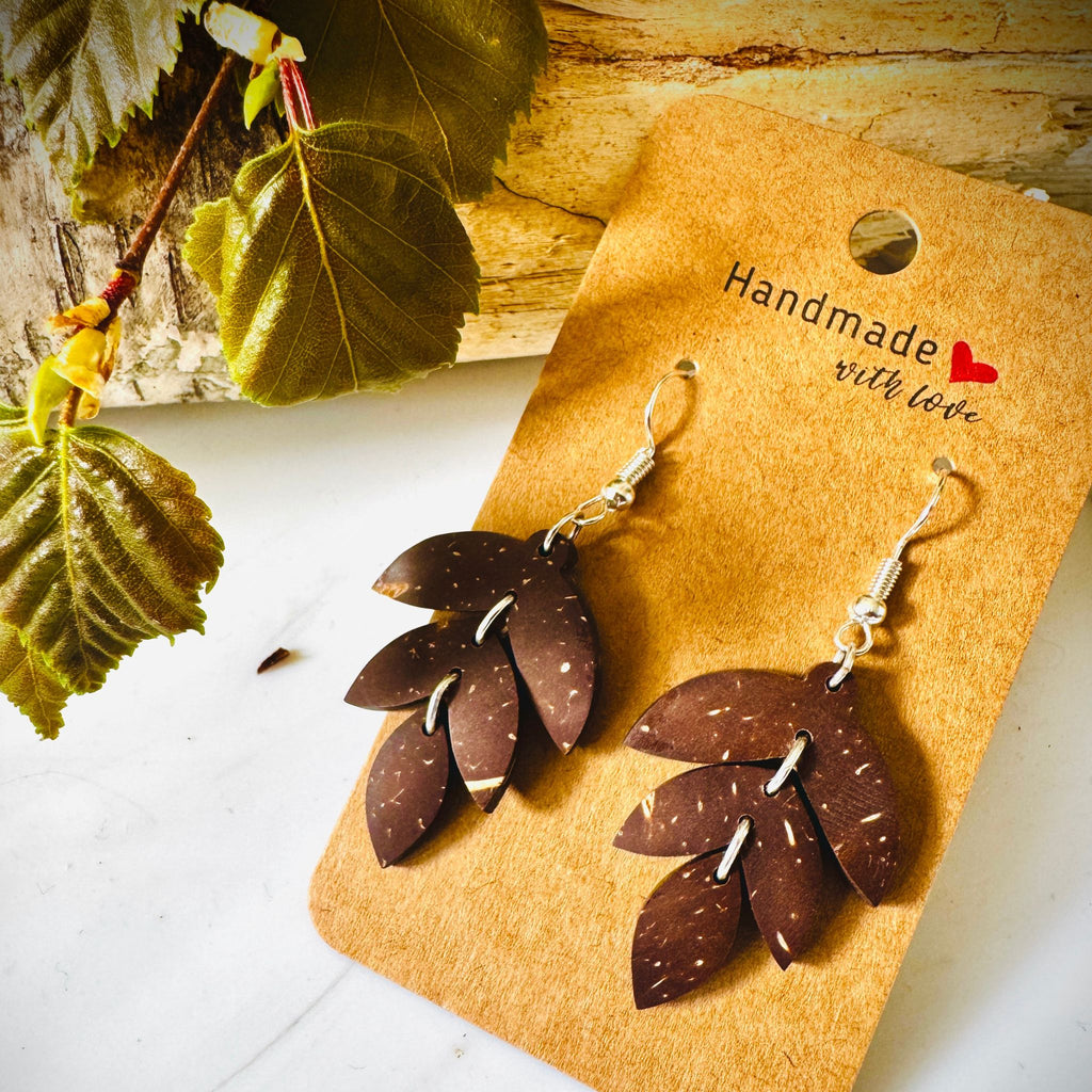 Lehvästö Earrings – Coconut Shell Multi-Petal Leaf Dangles