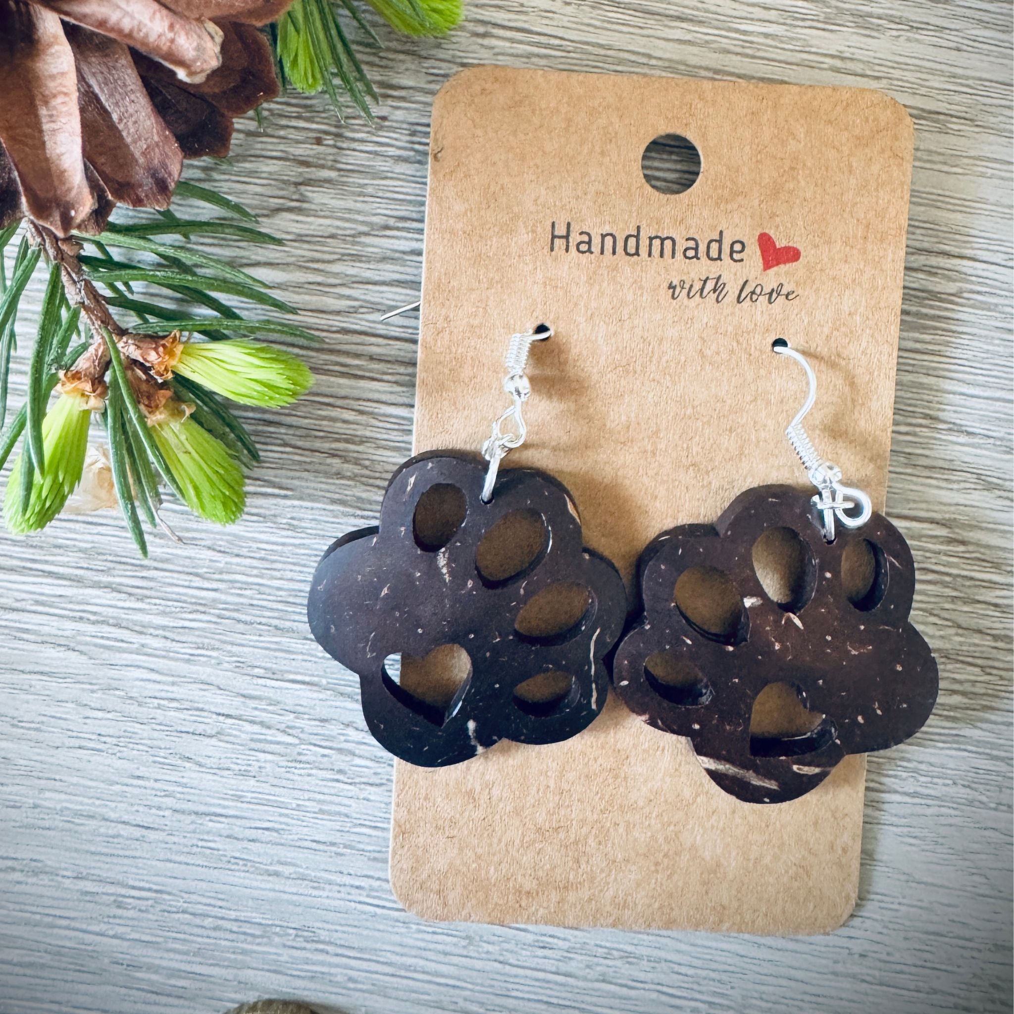 Tassu Earrings – Coconut Shell Dog Paw Earrings