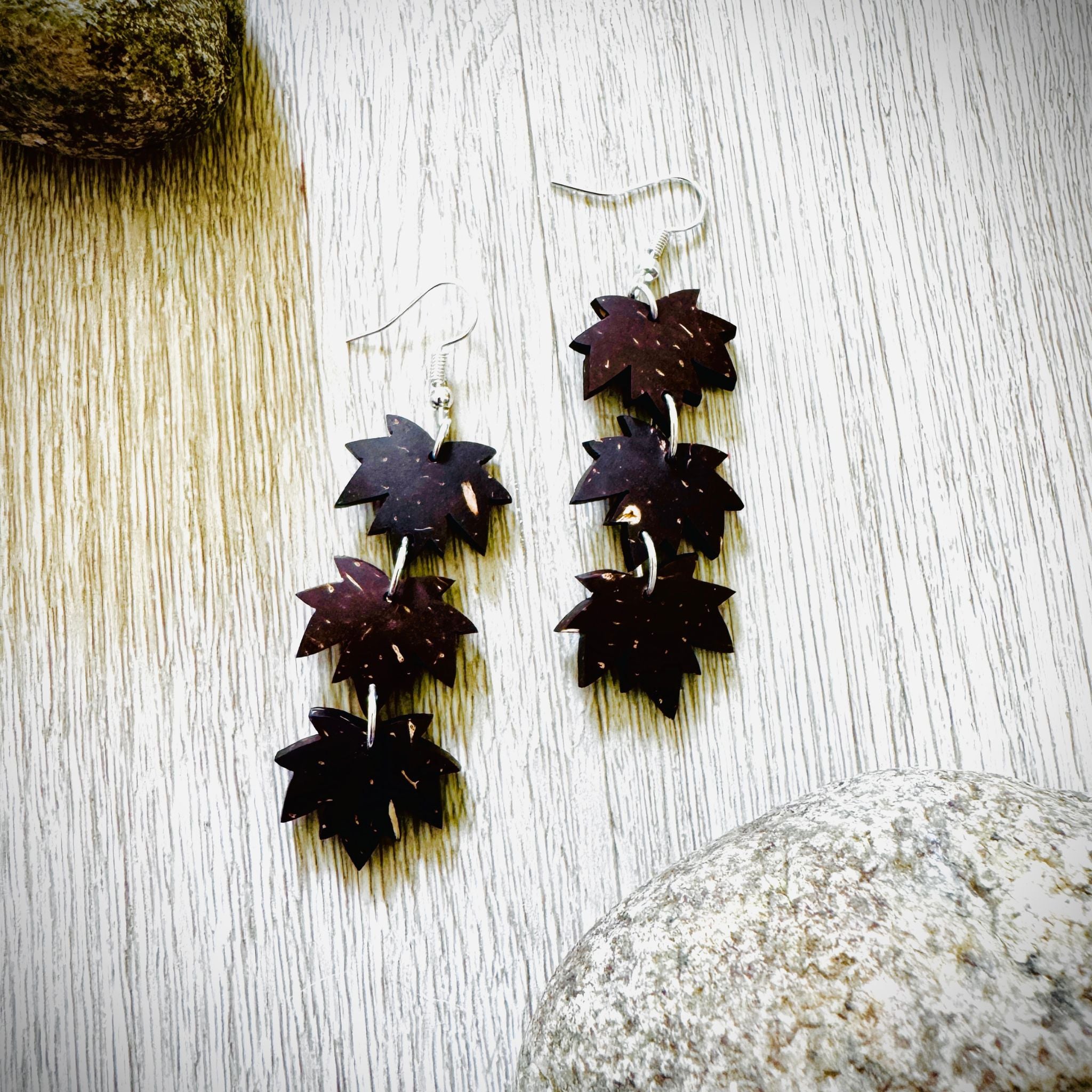 Lehvä Chain Earrings – Coconut Shell Leaf Dangle Earrings