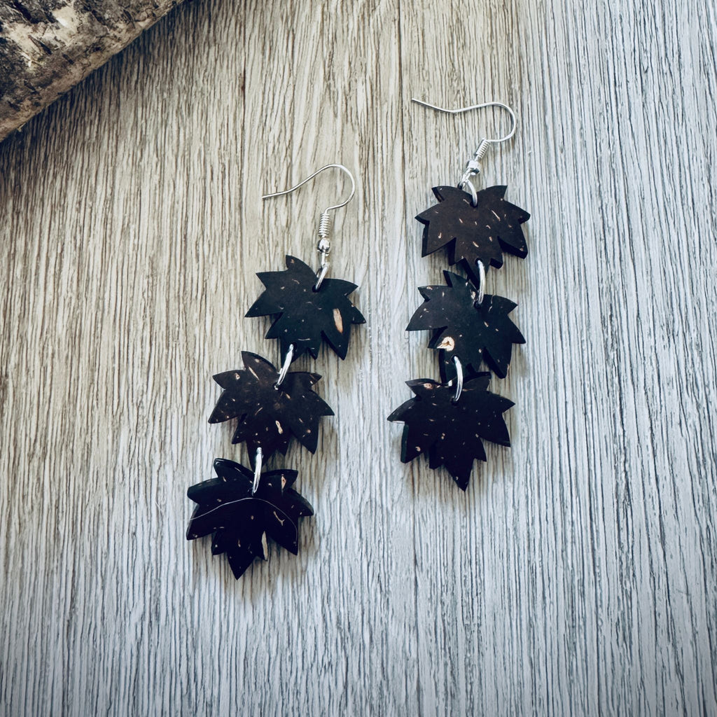 Lehvä Chain Earrings – Coconut Shell Leaf Dangle Earrings