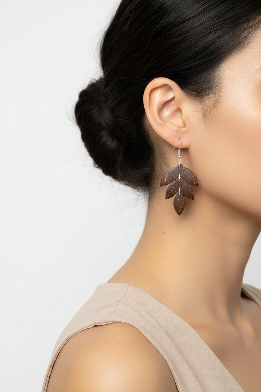 Coconut Shell Fan Leaf Earrings – AI Model