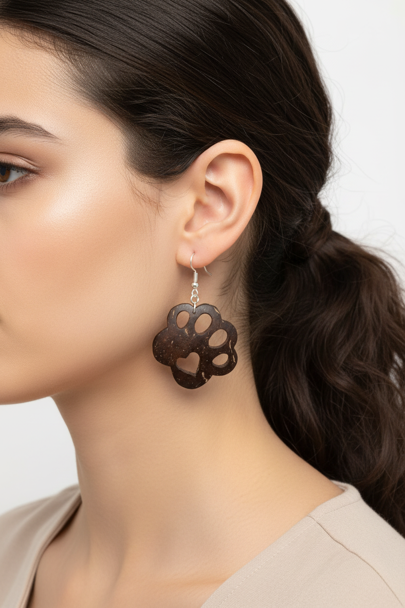 Coconut Shell Flower Paw Cutout Earrings – AI Model