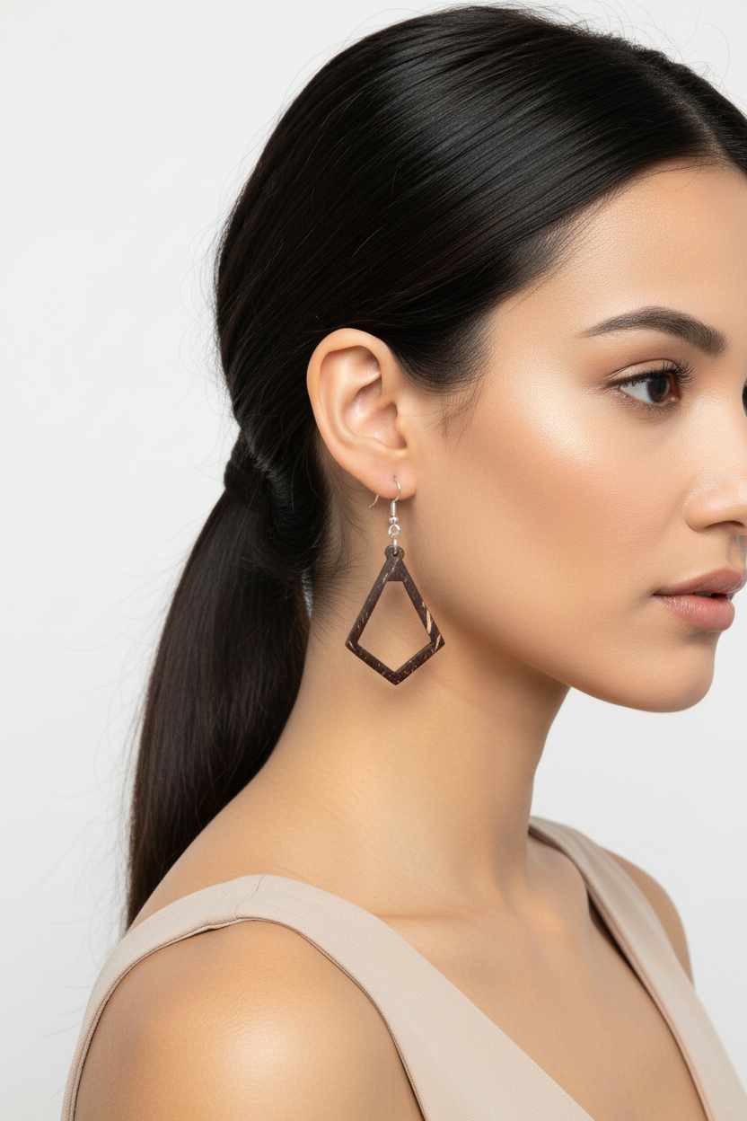 Coconut Shell Open Diamond Kite Earrings – AI Model