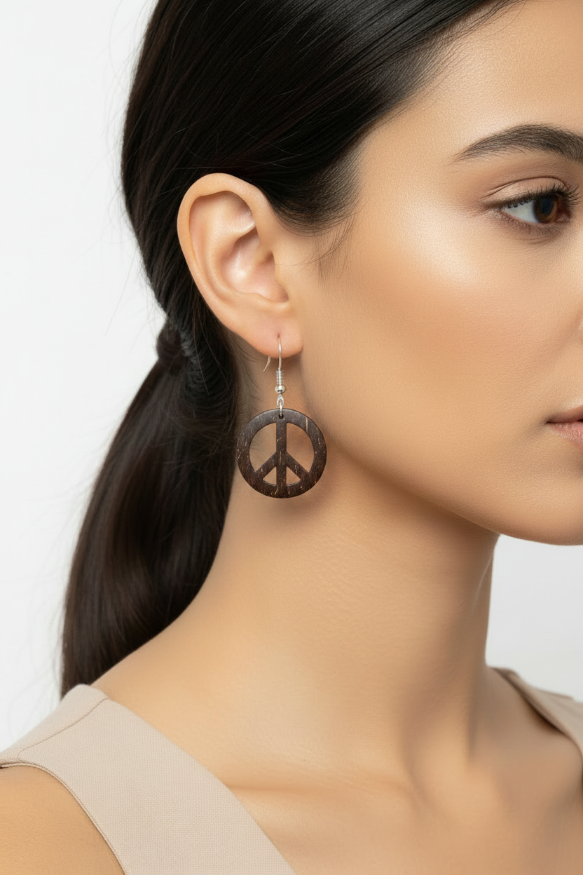 Coconut Shell Peace Sign Earrings – Smaller