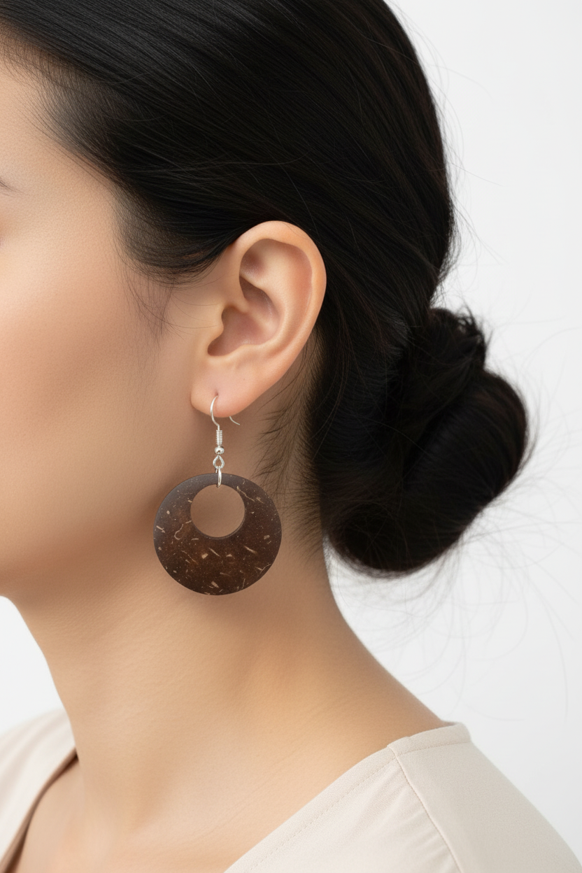 Coconut Shell Ring Earrings – AI Model