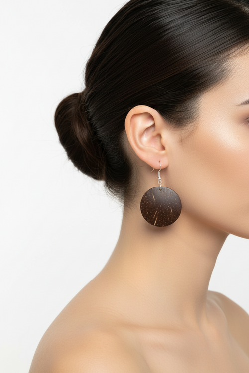 Coconut Shell Round Earrings