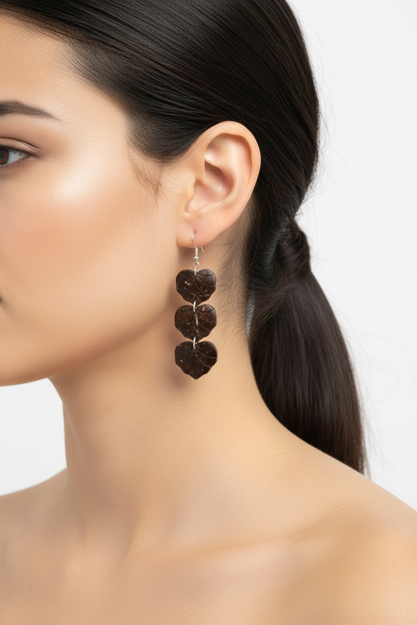 Coconut Shell Triple Solid Leaf Earrings – Very Small